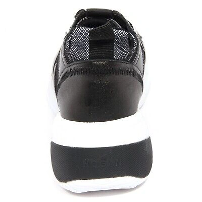 Pre-owned Hogan G2778 Sneaker Donna  Interaction Black/white Leather/fabric Shoe Woman