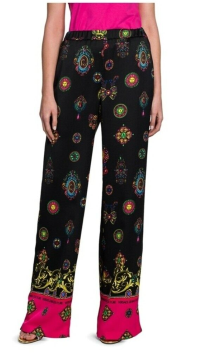 Pre-owned Versace Jeans Couture Printed Wide Leg Pants Trousers Pants Barock Leggings Hose In Schwarz