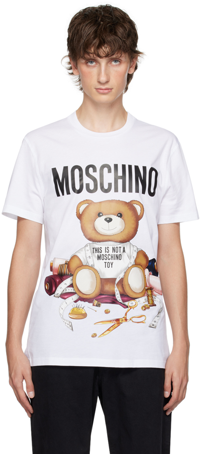 Shop Moschino White Teddy Bear T-shirt In V1001 Fantasy Print