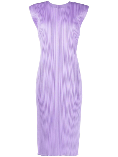 Shop Issey Miyake Pleated Midi Dress In Violet