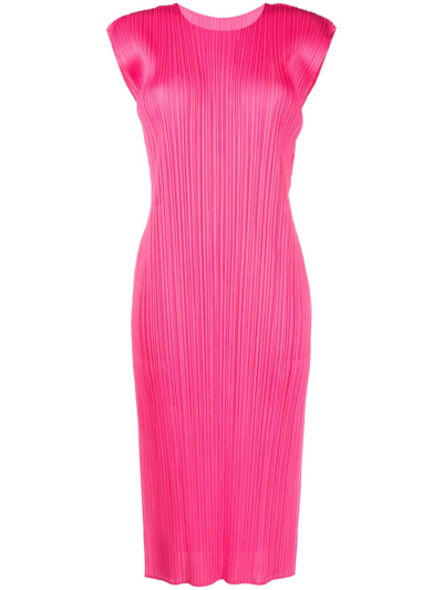 Shop Issey Miyake Pleated Midi Dress In Pink