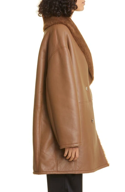 Shop Loulou Studio Leather Coat With Genuine Shearling Lining In Brown