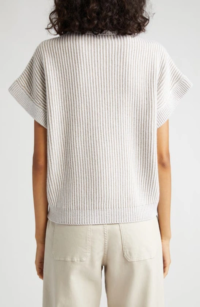 Eleventy Short Sleeve Turtleneck Sweater In Sabbia E Bianco