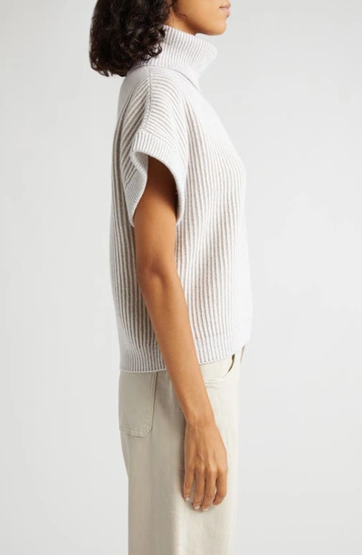 Eleventy Short Sleeve Turtleneck Sweater In Sabbia E Bianco