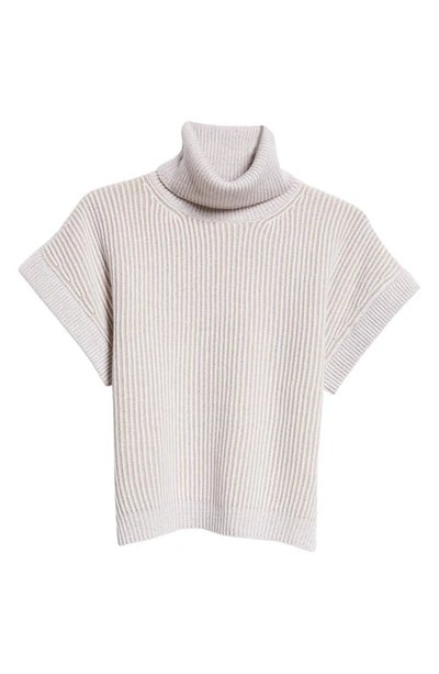 Eleventy Short Sleeve Turtleneck Sweater In Sabbia E Bianco