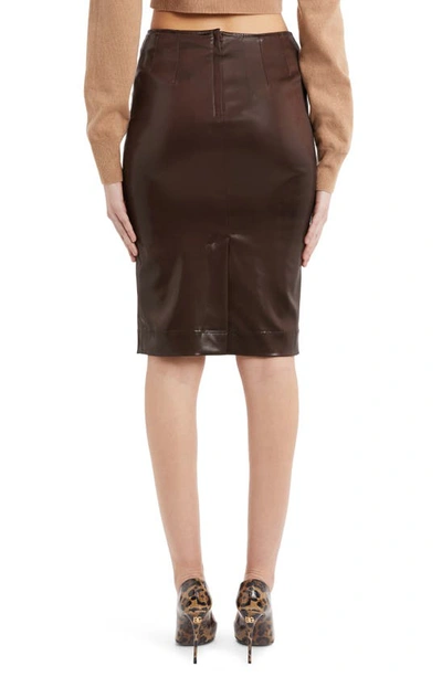 Shop Dolce & Gabbana Liquid Jersey Pencil Skirt In Dark Brown