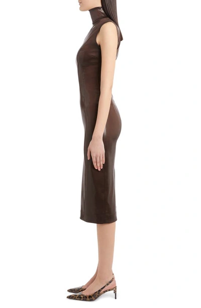 Shop Dolce & Gabbana Mock Neck Liquid Jersey Dress In Dark Brown