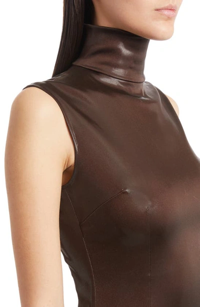 Shop Dolce & Gabbana Mock Neck Liquid Jersey Dress In Dark Brown