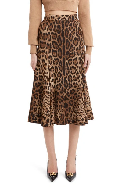 Shop Dolce & Gabbana Leopard Print Stretch Cady A-line Skirt In Light Brown Print