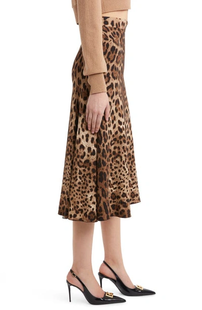 Shop Dolce & Gabbana Leopard Print Stretch Cady A-line Skirt In Light Brown Print