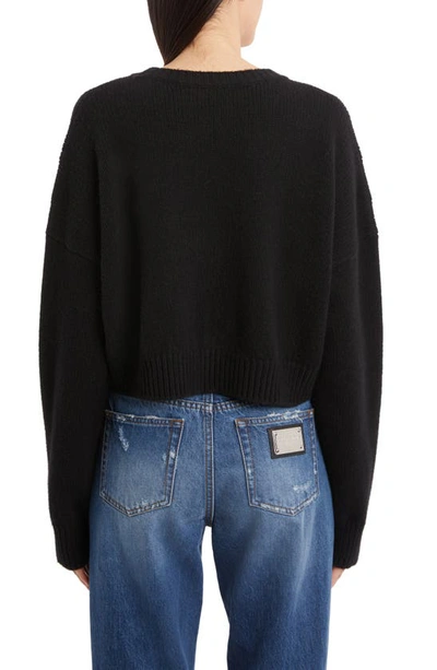 Shop Dolce & Gabbana Logo Plaque Virgin Wool & Cashmere Crop Sweater In Black