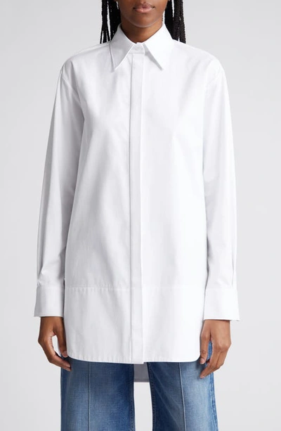Shop Brandon Maxwell The Jade Long Sleeve Cotton Button-up Shirt In White