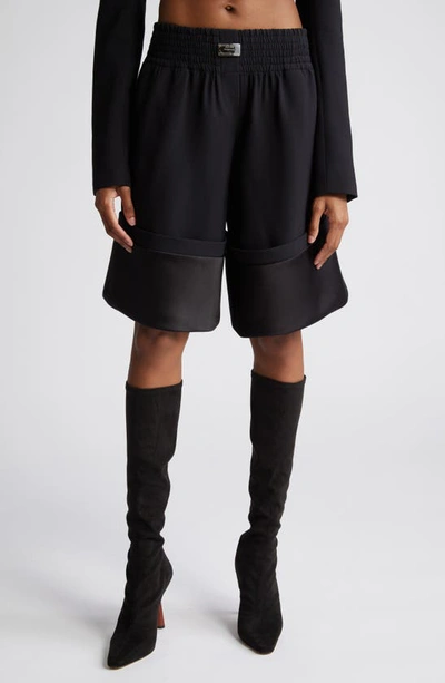 Shop Brandon Maxwell The Clover Wool Blend Cuff Shorts In Black