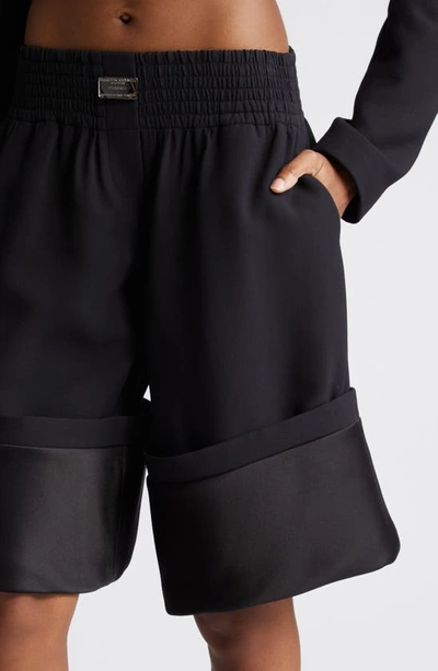 Shop Brandon Maxwell The Clover Wool Blend Cuff Shorts In Black