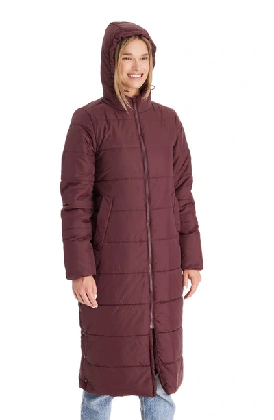 Modern Eternity 3-in-1 Long Quilted Waterproof Maternity Puffer Coat In Burgundy