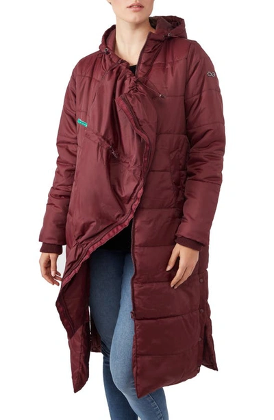 Modern Eternity 3-in-1 Long Quilted Waterproof Maternity Puffer Coat In Burgundy
