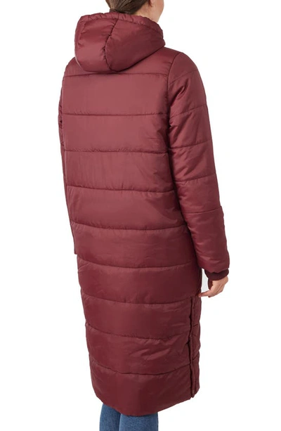 Shop Modern Eternity 3-in-1 Long Quilted Waterproof Maternity Puffer Coat In Burgundy