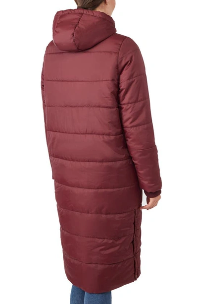 Modern Eternity 3-in-1 Long Quilted Waterproof Maternity Puffer Coat In Burgundy