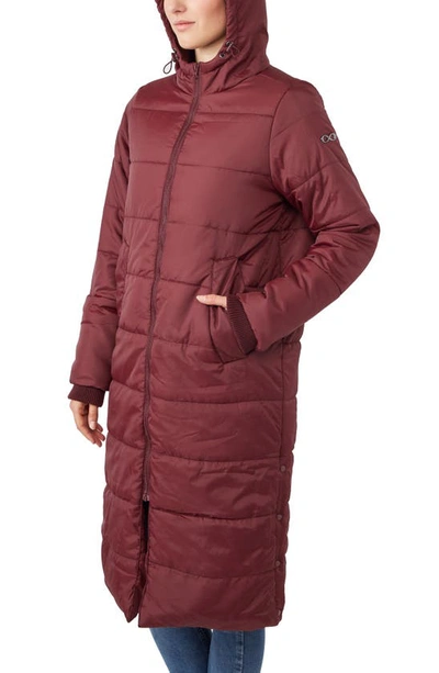 Modern Eternity 3-in-1 Long Quilted Waterproof Maternity Puffer Coat In Burgundy