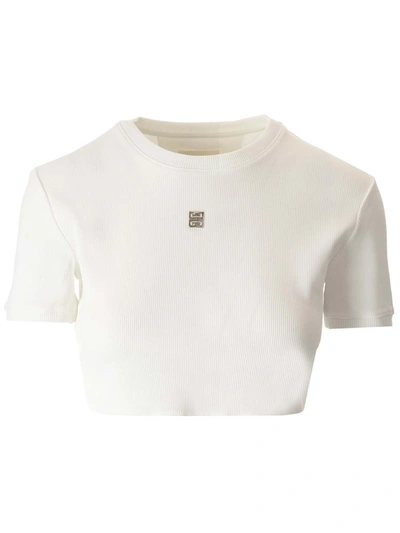 Shop Givenchy Cropped Ribbed T-shirt In White