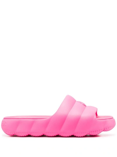 Shop Moncler Lilo Pink Slides In Quilted Rubber Woman