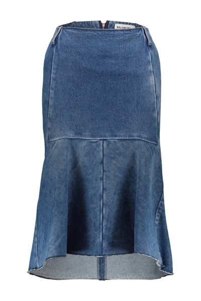 Shop Balenciaga High Waist Denim Skirt In Blue