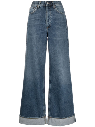 Shop Agolde Dame Wide-leg Organic-cotton Jeans In Blue