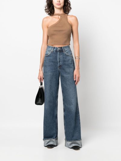 Shop Agolde Dame Wide-leg Organic-cotton Jeans In Blue