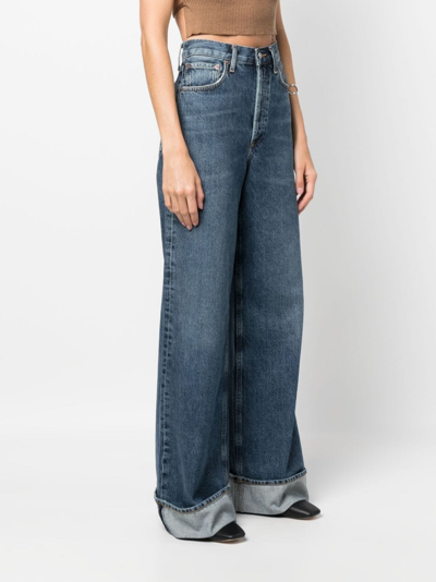 Shop Agolde Dame Wide-leg Organic-cotton Jeans In Blue