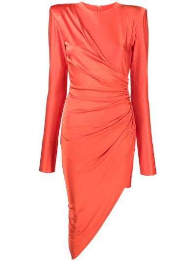 Shop Alexandre Vauthier Draped-detail Asymmetric-hem Dress In Orange