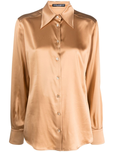 Shop Dolce & Gabbana Satin-finish Silk Shirt In Neutrals