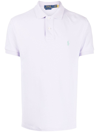 Shop Polo Ralph Lauren Pony-embroidered Piqué Polo Shirt In Purple