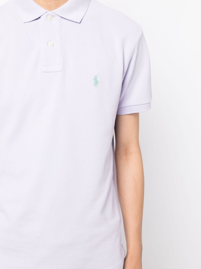 Shop Polo Ralph Lauren Pony-embroidered Piqué Polo Shirt In Purple