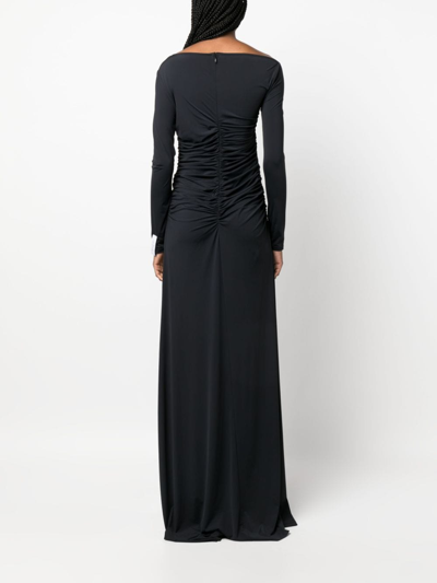 Shop Rokh Asymmetric Ruched Maxi Dress In Black