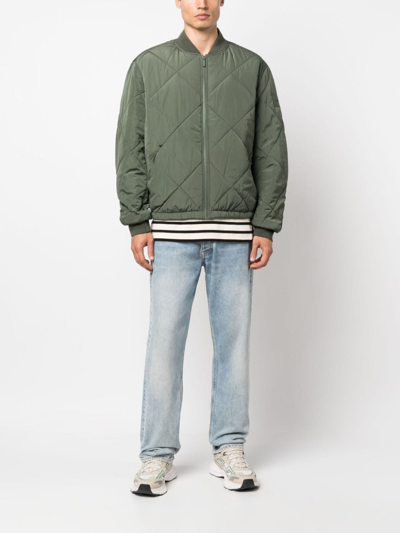 Shop Calvin Klein Logo-patch Padded Bomber Jacket In Green