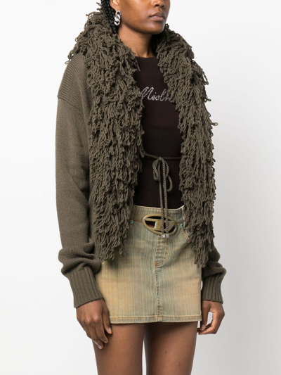 Blumarine Fringed Wool Cardigan In Green