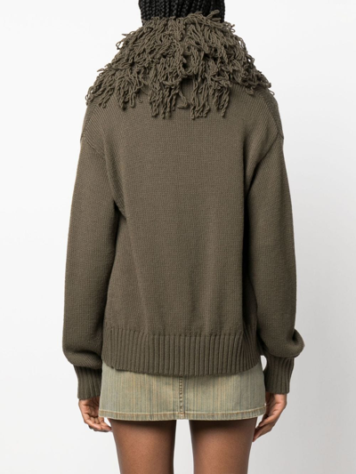 Blumarine Fringed Wool Cardigan In Green