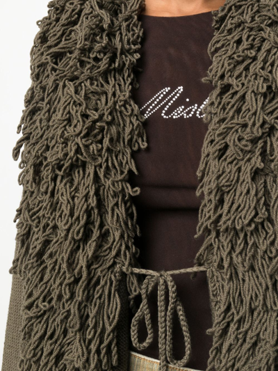 Blumarine Fringed Wool Cardigan In Green