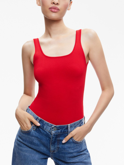 Shop Alice And Olivia Daryn Wide Shoulder Strap Tank Top In Red