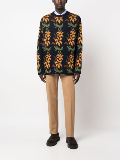 Shop Etro Floral-intarsia Virgin-wool Jumper In Blue