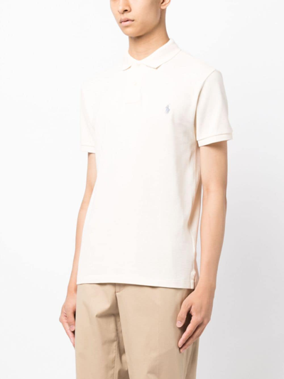 Shop Polo Ralph Lauren Pony-embroidered Polo Shirt In Neutrals