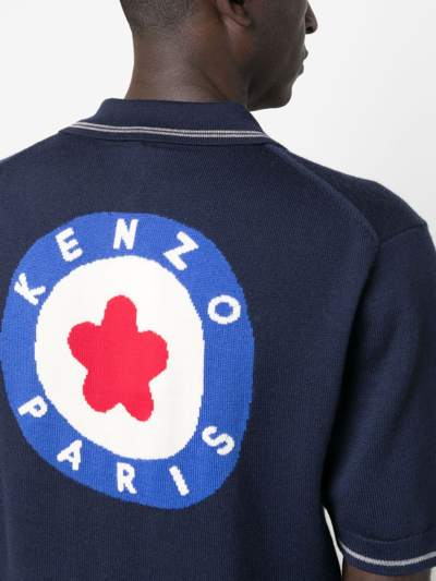 Shop Kenzo Intarsia-knit Logo Wool Polo Shirt In Blue