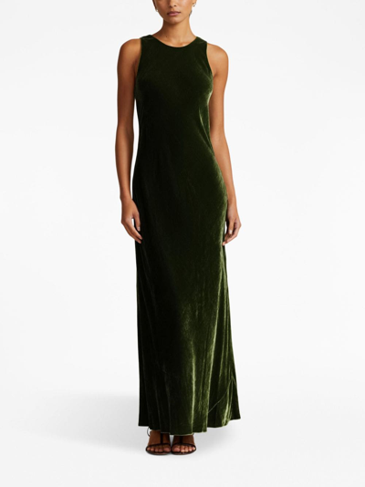 Shop Polo Ralph Lauren Velvet Slip-on Maxi Dress In Green