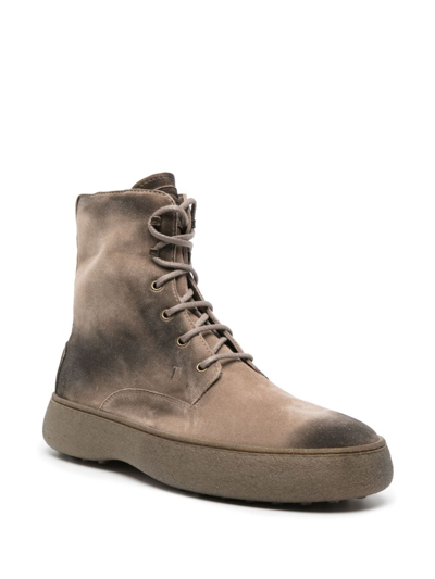 Shop Tod's Gommino Suede Boots In Neutrals