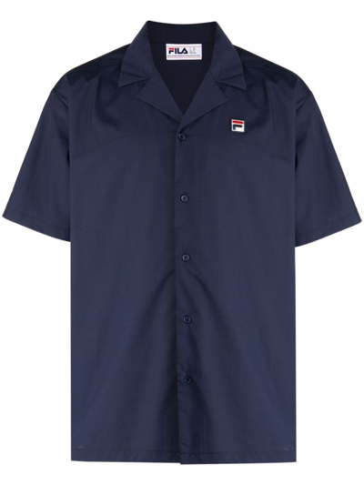 Shop Fila Logo-patch Camp-collar Shirt In Blue