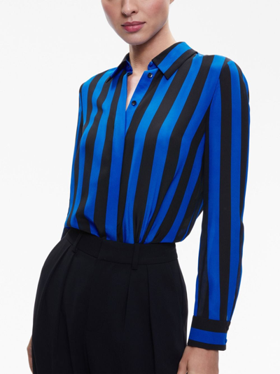 Shop Alice And Olivia Willa Striped Silk Shirt In Blue