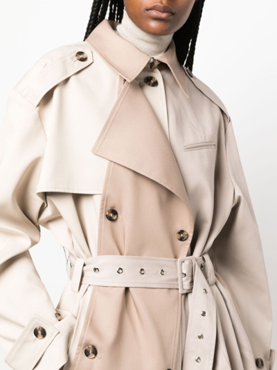 Shop Rokh Double-breasted Panelled Trench Coat In Brown