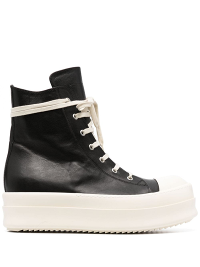 Shop Rick Owens Leather High-top Sneakers In Black