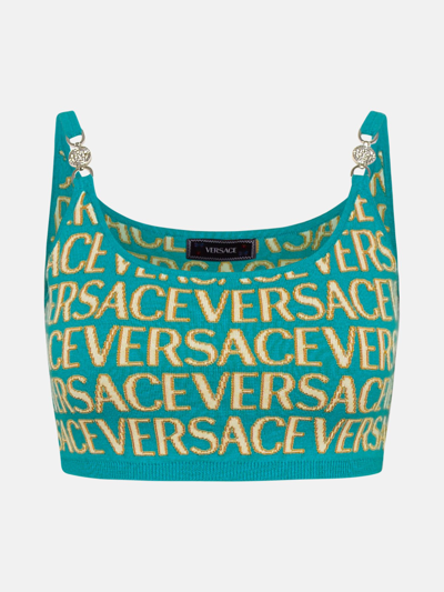 Shop Versace Blue Knit Top In Light Blue