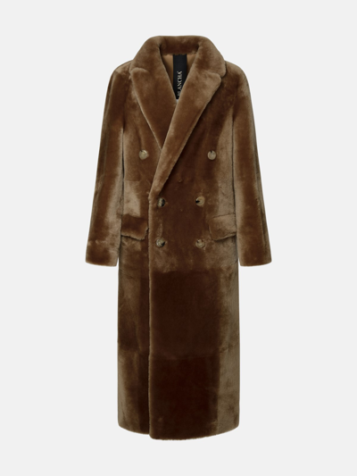 Shop Blancha Long Brown Leather Fur Coat